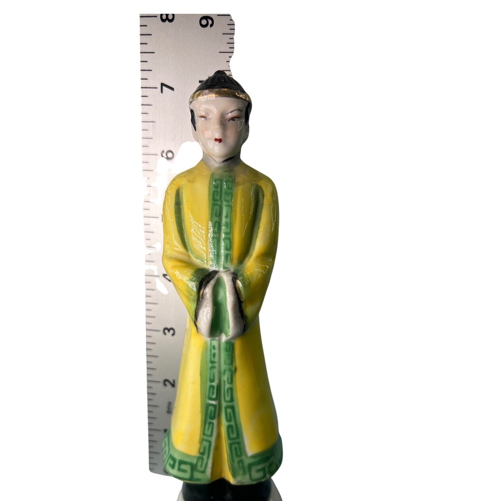 Vintage Made in Occupied Japan Porcelain Asian Figurine Pair Yellow Green 7.5" - Picture 3 of 8